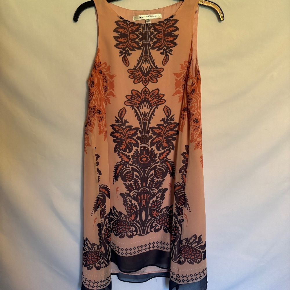 Sleeveless swing dress, pink & navy
